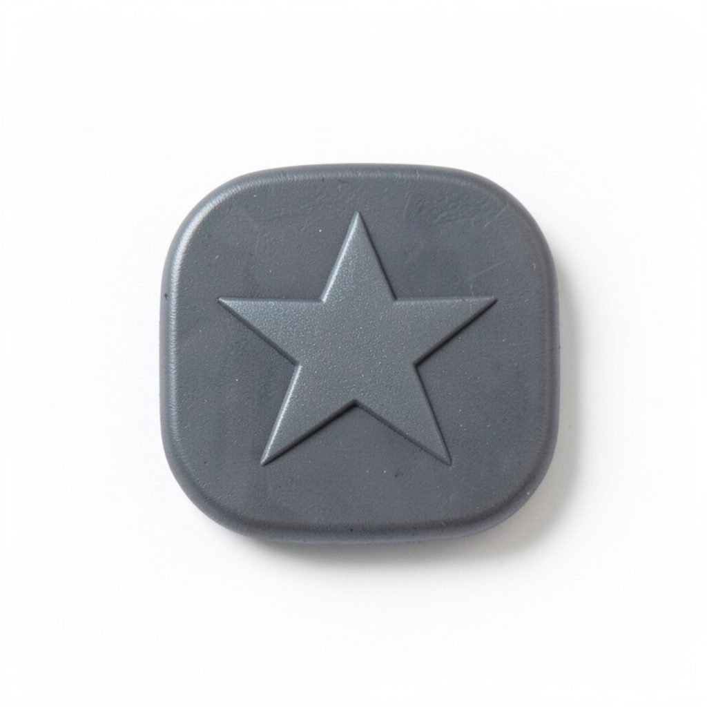 A small rounded badge in charcoal gray with a star motif, hinting at Star Plus television branding