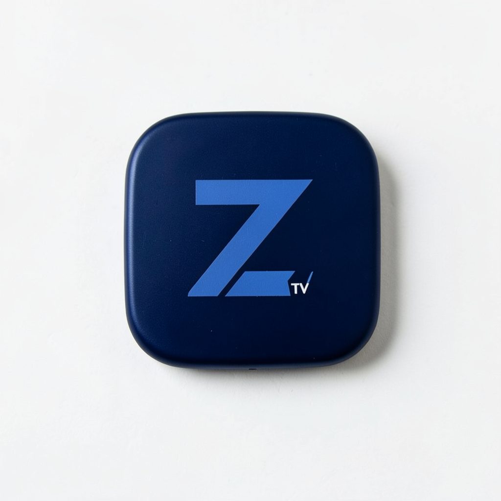 A small rounded badge in deep navy with a Z-like geometric mark, referencing Zee TV